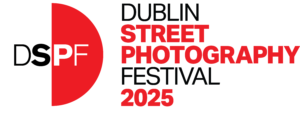 Logo for Dublin Street Photography Festival 2025. Red and Black text with a red semi-circle with white text inside.
